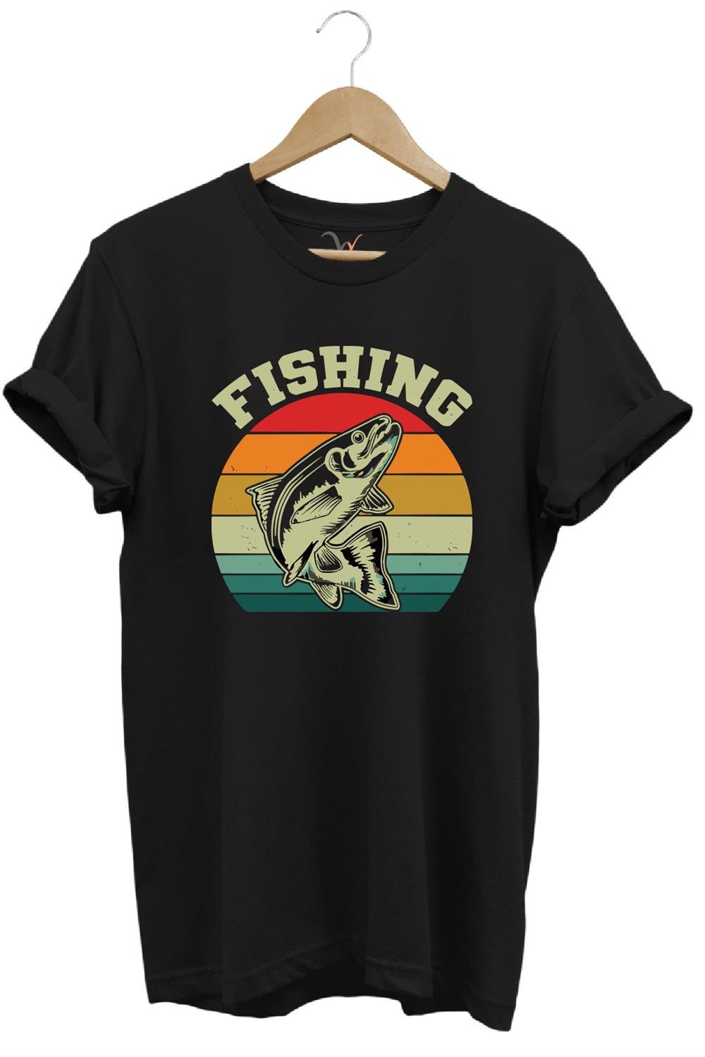 Fishing Balıkçı Yazılı Yazlık Regular Fit %100 Pamuk T-Shirt - Siyah
