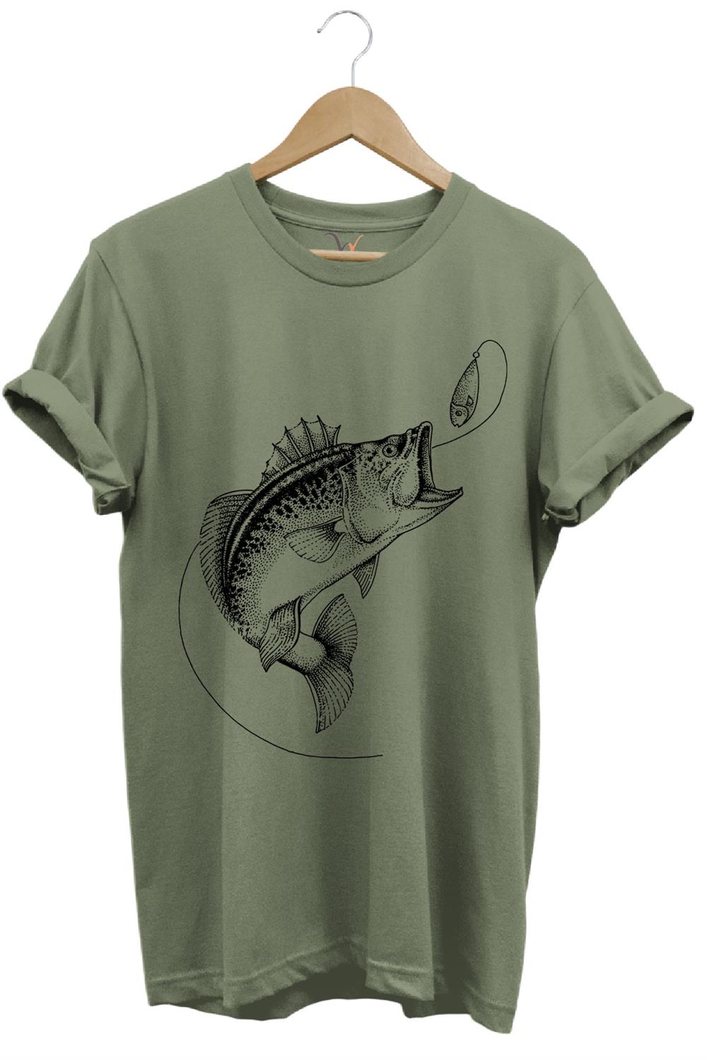 Fishing Balıkçılık Baskılı Yem Balıkçılığı Olta %100 Pamuk Bisiklet Yaka T-Shirt - Haki