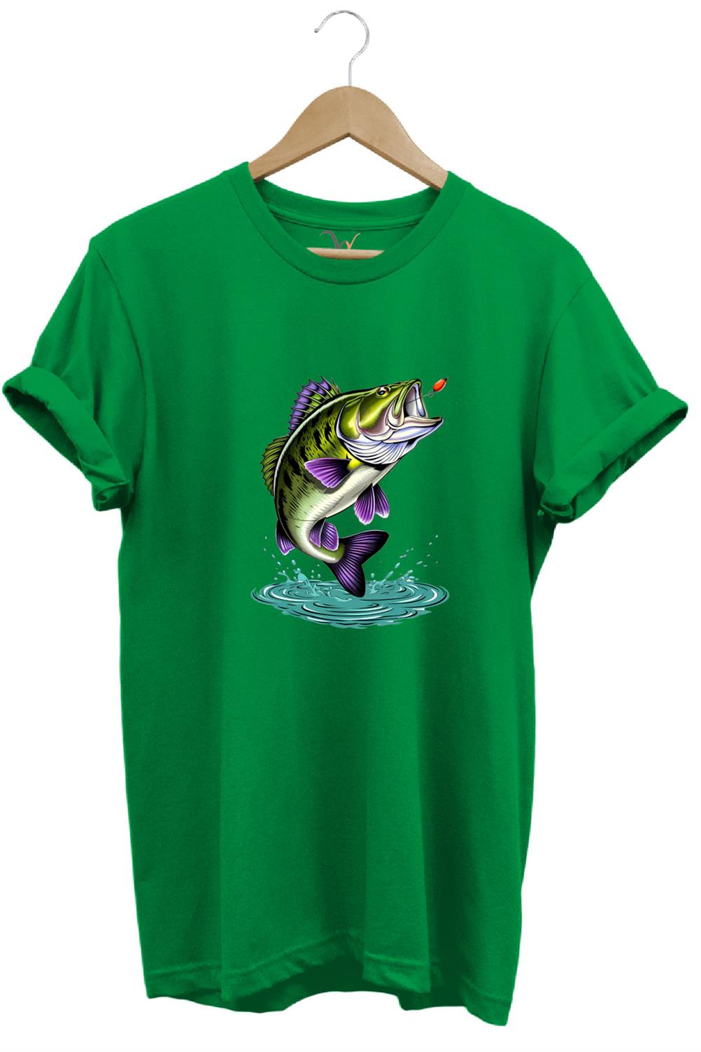Fishing Balıkçılık Levrek Balığı Baskılı Avcı %100 Pamuk Regular Fit Unisex T-Shirt - Yeşil