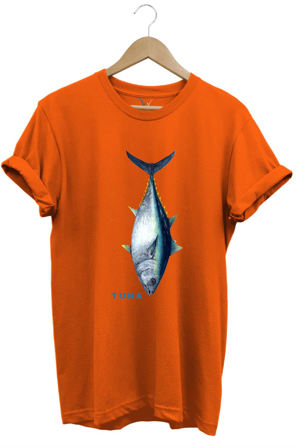 Fishing Balıkçılık Tuna Balığı Tasarım Baskılı %100 Pamuk Regular Fit Unisex T-Shirt - Turuncu