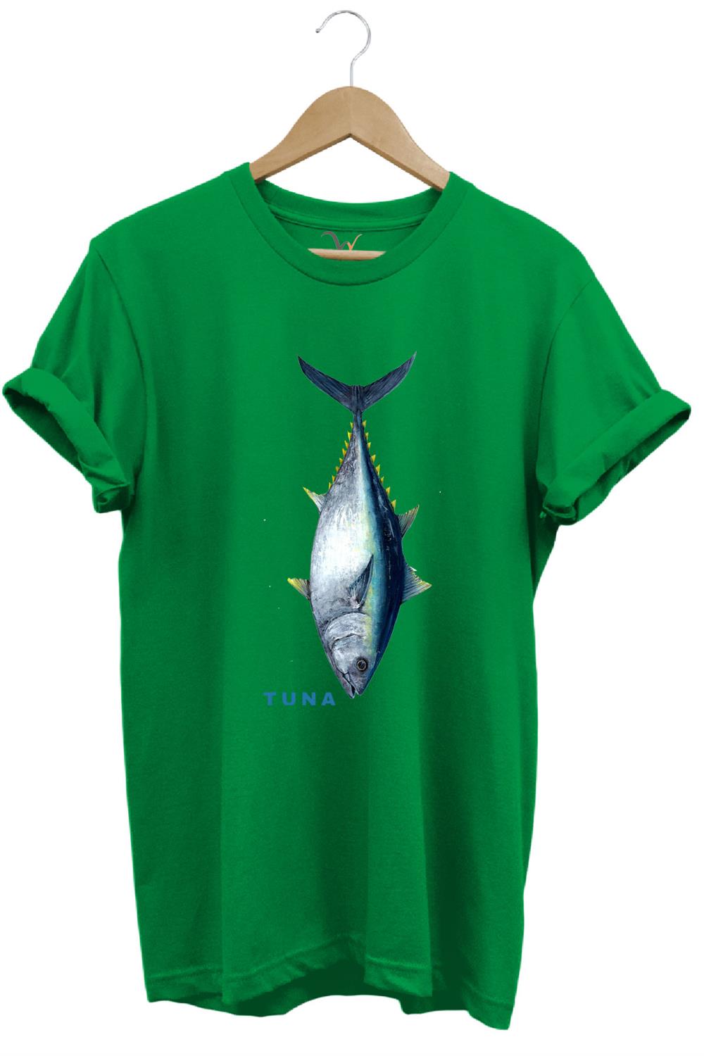 Fishing Balıkçılık Tuna Balığı Tasarım Baskılı %100 Pamuk Regular Fit Unisex T-Shirt - Yeşil