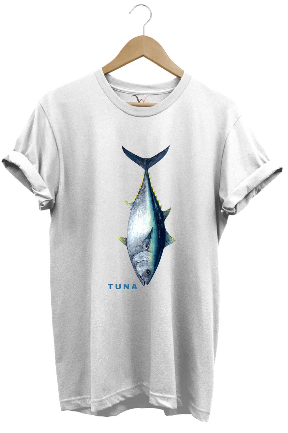 Fishing Balıkçılık Tuna Balığı Tasarım Baskılı %100 Pamuk Regular Fit Unisex T-Shirt - Beyaz