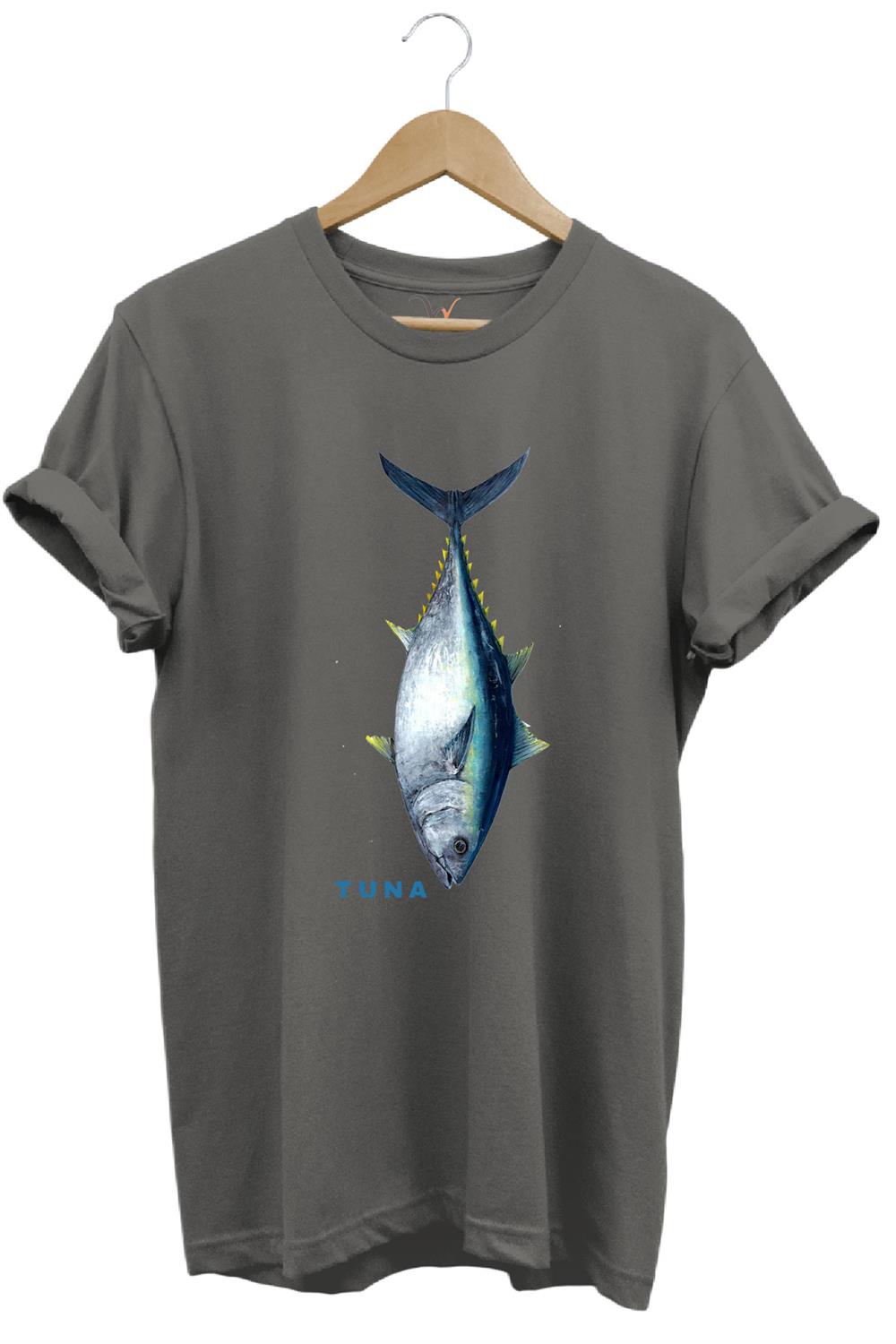 Fishing Balıkçılık Tuna Balığı Tasarım Baskılı %100 Pamuk Regular Fit Unisex T-Shirt - Antrasit