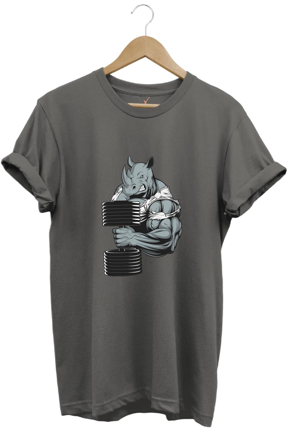 GYM Sporcu Fitness Dumbell Kaldıran Gergedan Regular Fit %100 Pamuk T-Shirt - Antrasit