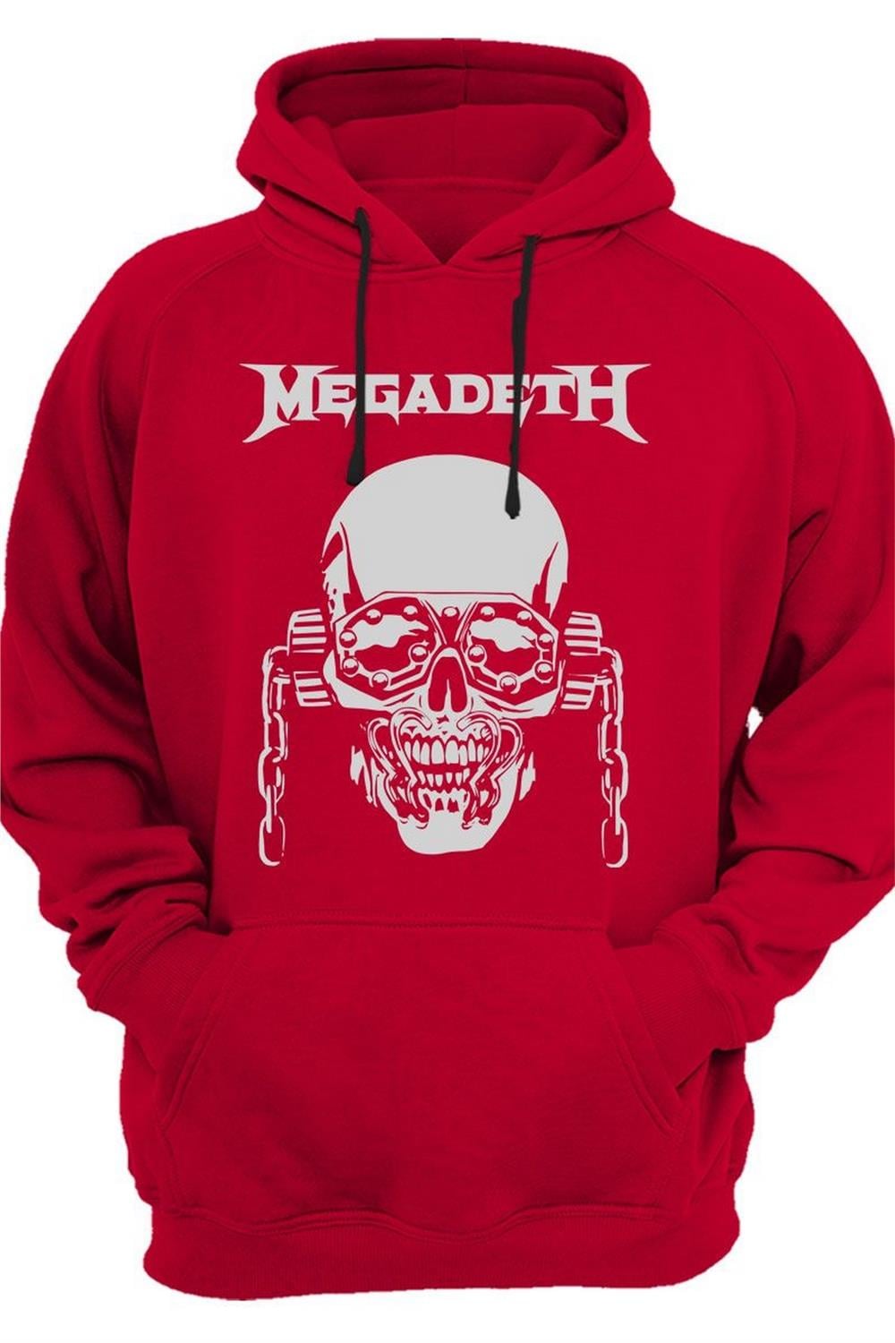 Heavy Metal Unisex Megadeth Skull Baskılı 3 Iplik Kalın Şardonlu Kanguru Cepli Sweatshirt - Kırmızı