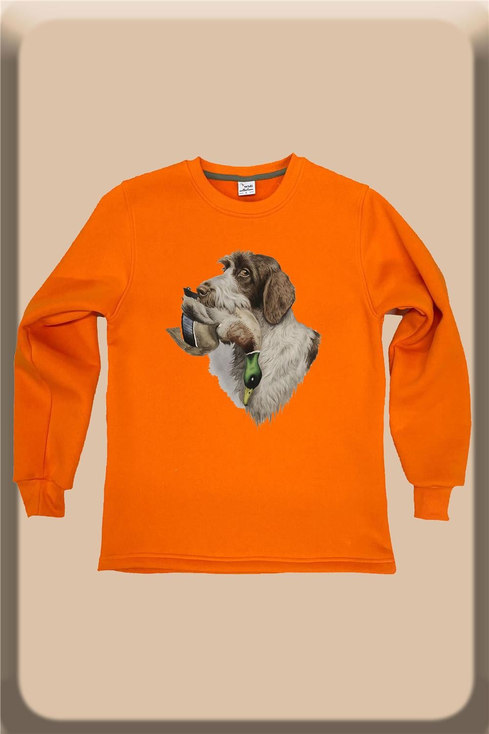 Hunter Avcılık Av Köpeği Ve Çulluk Baskılı Regular Fit %100 Pamuk Bisiklet Yaka Sweatshirt - Turuncu
