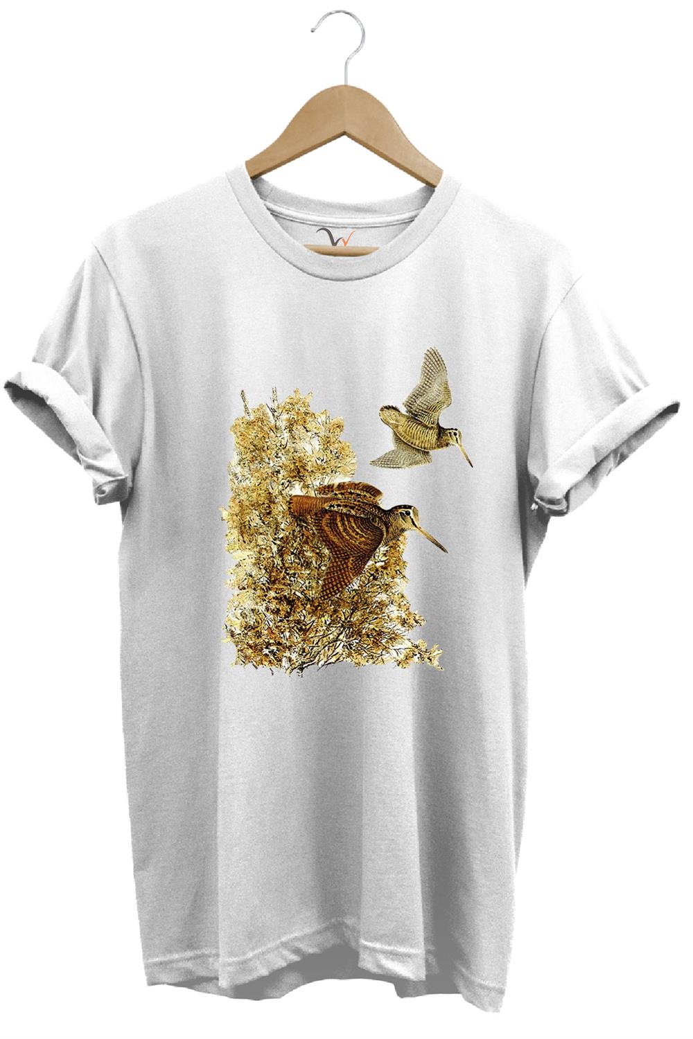 Hunter Avcılık Çulluk Avcılığı Vahşi Yaşam Baskılı Regular Fit %100 Pamuk T-Shirt - Beyaz