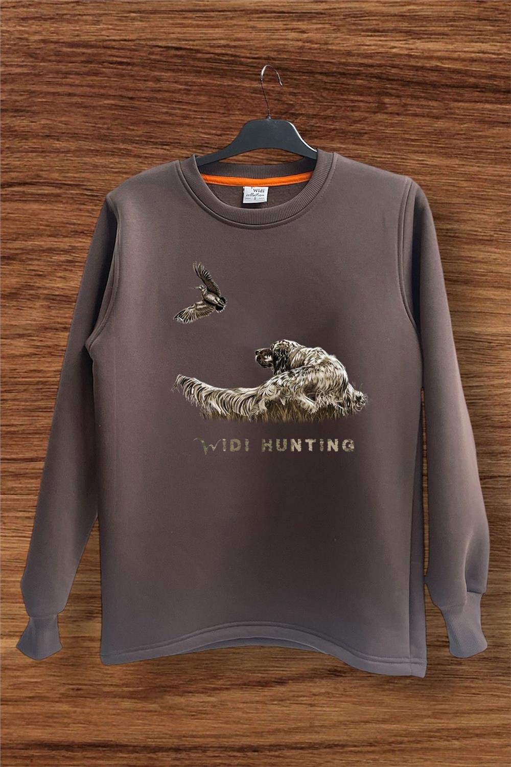 Hunter Avcılık Çulluk Fermalı English Setter Baskılı Regular Fit Bisiklet Yaka Sweatshirt - Kahverengi