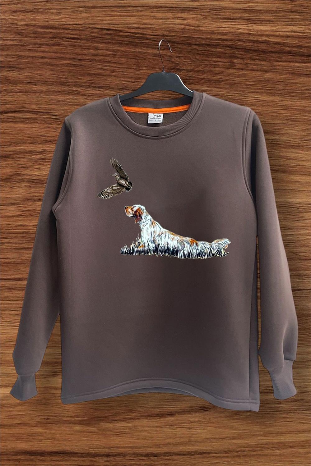 Hunter Avcılık Fermalı English Setter Baskılı Regular Fit Bisiklet Yaka Sweatshirt - Kahverengi