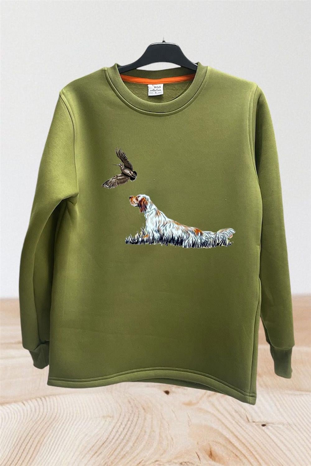 Hunter Avcılık Fermalı English Setter Baskılı Regular Fit Bisiklet Yaka Sweatshirt - Haki