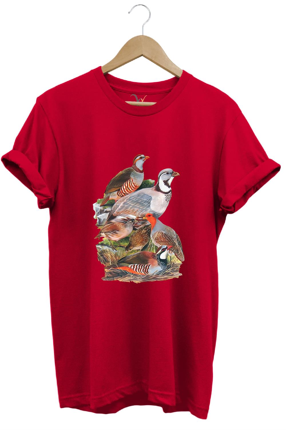 Hunter Avcılık Keklik Avcılığı Vahşi Yaşam Baskılı Regular Fit %100 Pamuk T-Shirt - Kırmızı