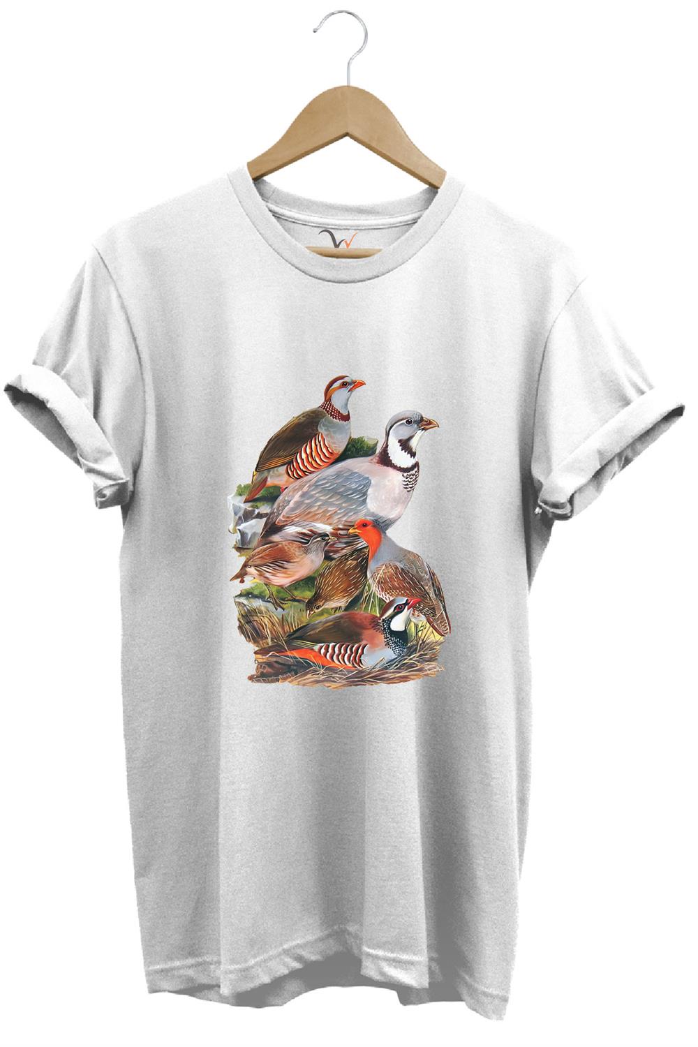 Hunter Avcılık Keklik Avcılığı Vahşi Yaşam Baskılı Regular Fit %100 Pamuk T-Shirt - Beyaz