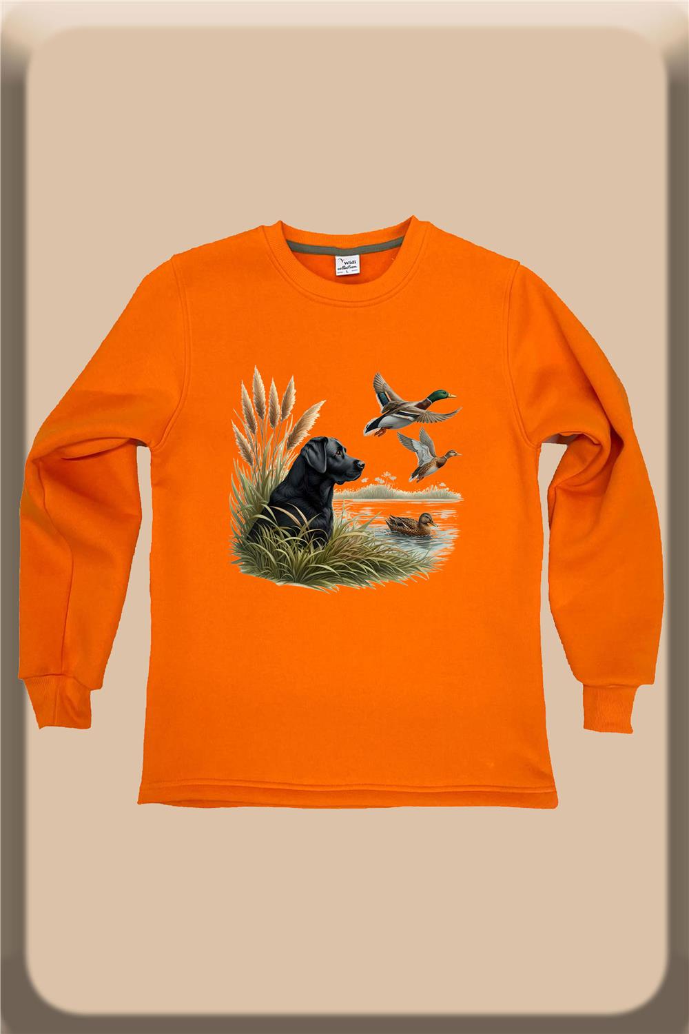Hunter Avcılık Ördek Setter Baskılı Regular Fit %100 Pamuk Bisiklet Yaka Sweatshirt - Turuncu