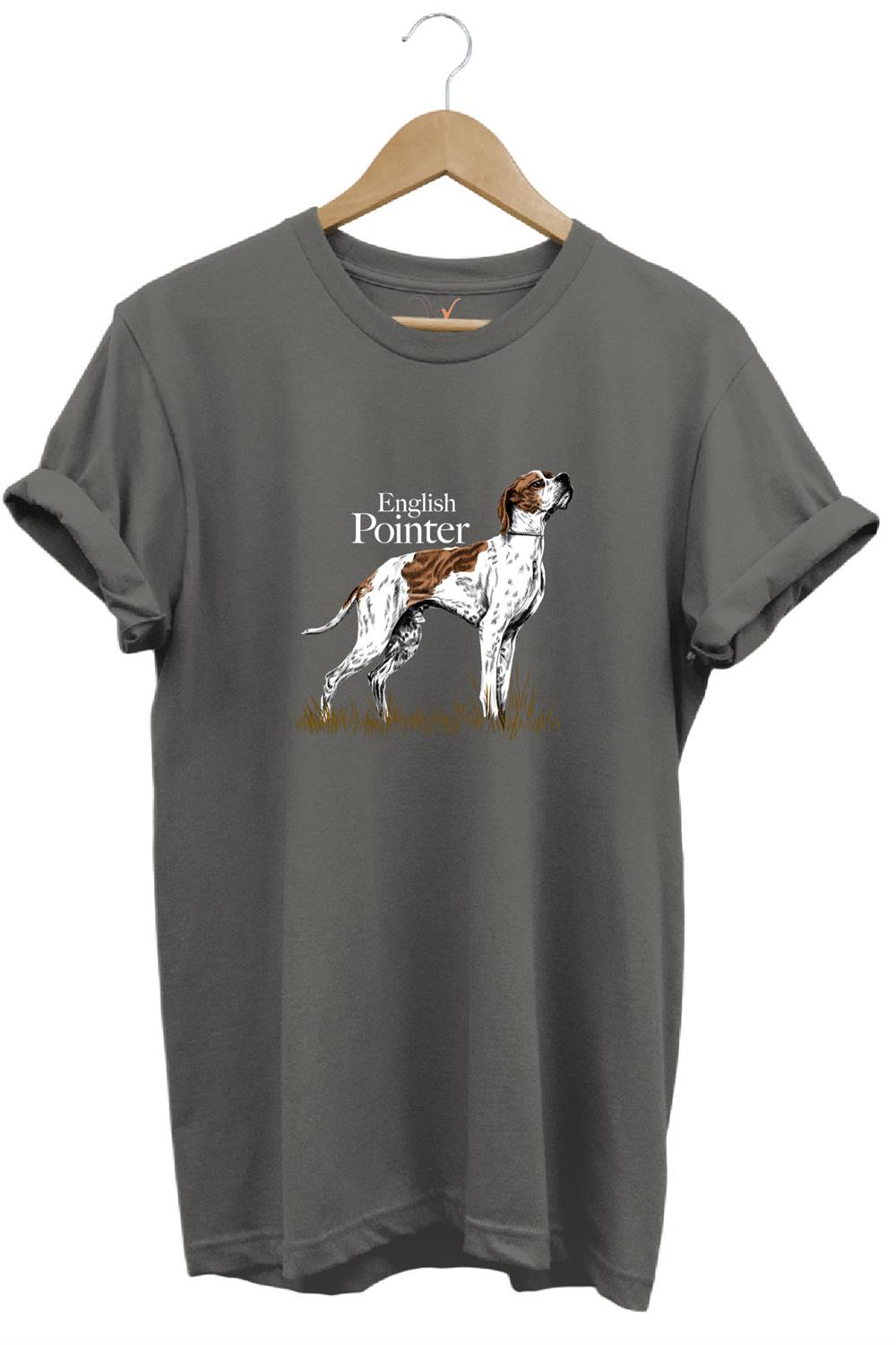 Hunting Avcılık English Pointer Av Köpeği Baskılı %100 Pamuk Regular Fit Unisex T-Shirt - Antrasit