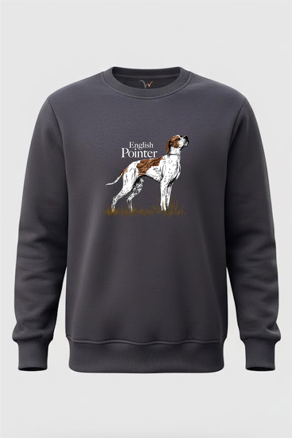Hunting Avcılık English Pointer Av Köpeği Baskılı Regular Fit 3 İplik Şardonlu %100 Pamuk Sweatshirt - Füme