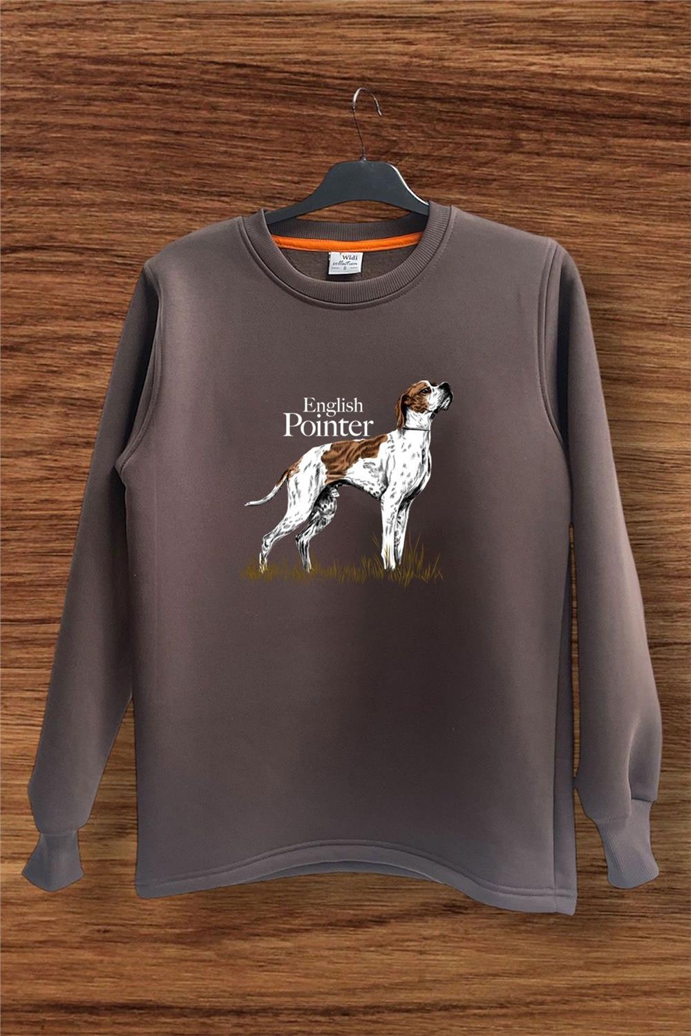 Hunting Avcılık English Pointer Av Köpeği Baskılı Regular Fit %100 Pamuk Bisiklet Yaka Sweatshirt - Kahverengi