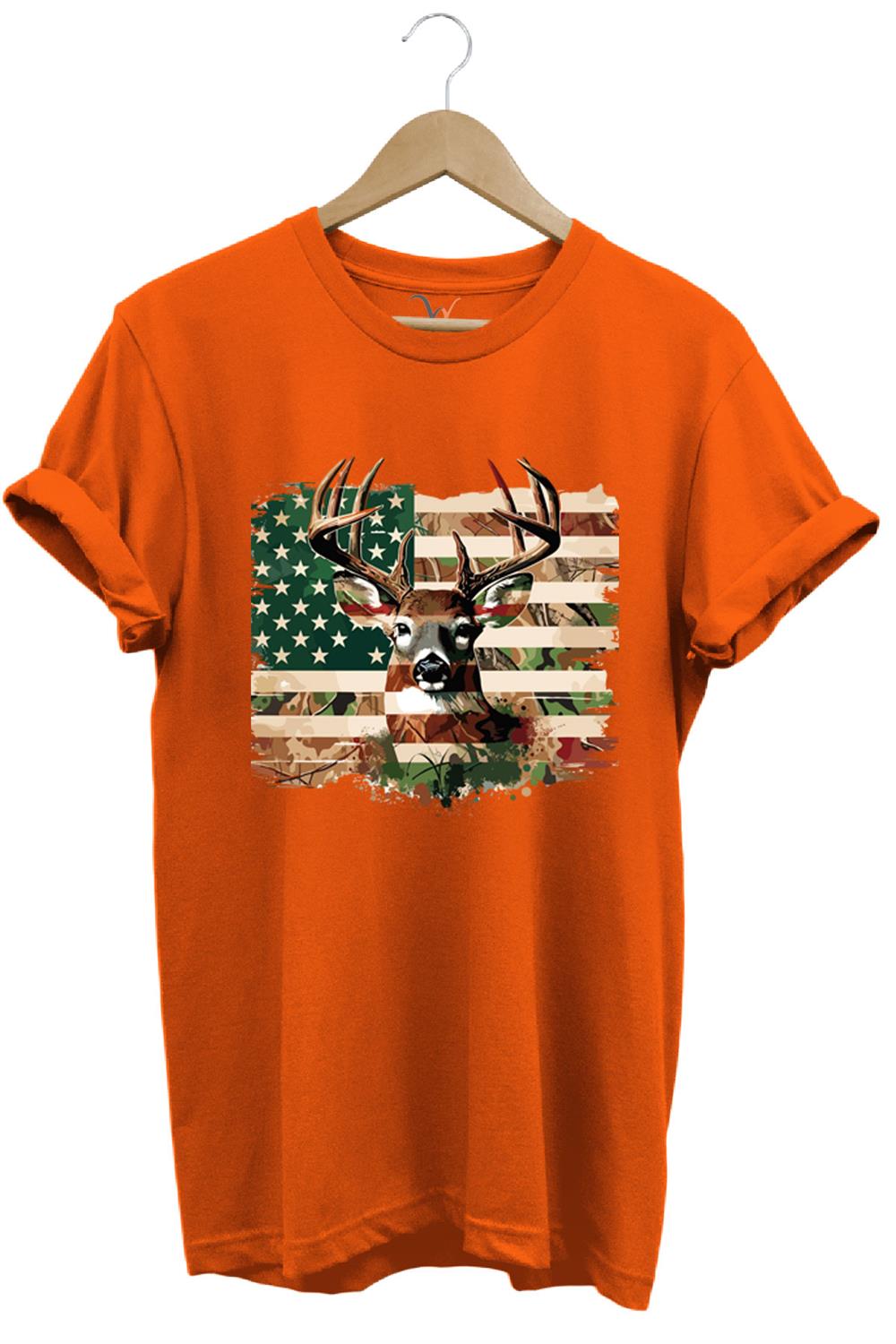 Hunting Avcılık Kamuflaj Geyik Avı Poster Baskılı %100 Pamuk Regular Fit Bisiklet Yaka T-Shirt - Turuncu