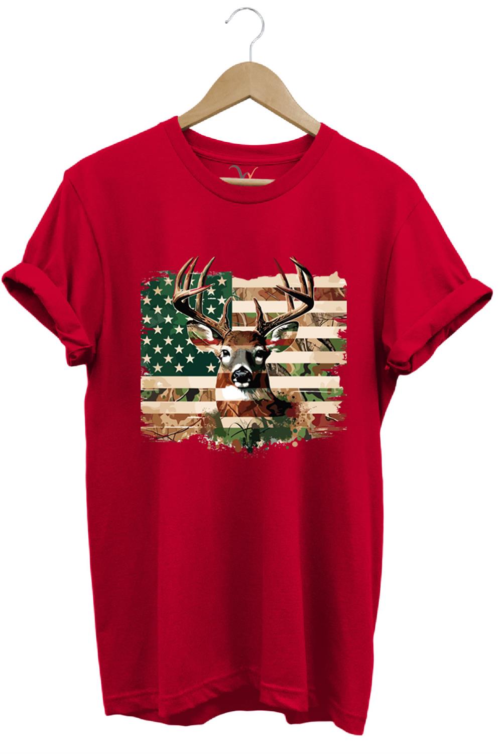 Hunting Avcılık Kamuflaj Geyik Avı Poster Baskılı %100 Pamuk Regular Fit Bisiklet Yaka T-Shirt - Kırmızı