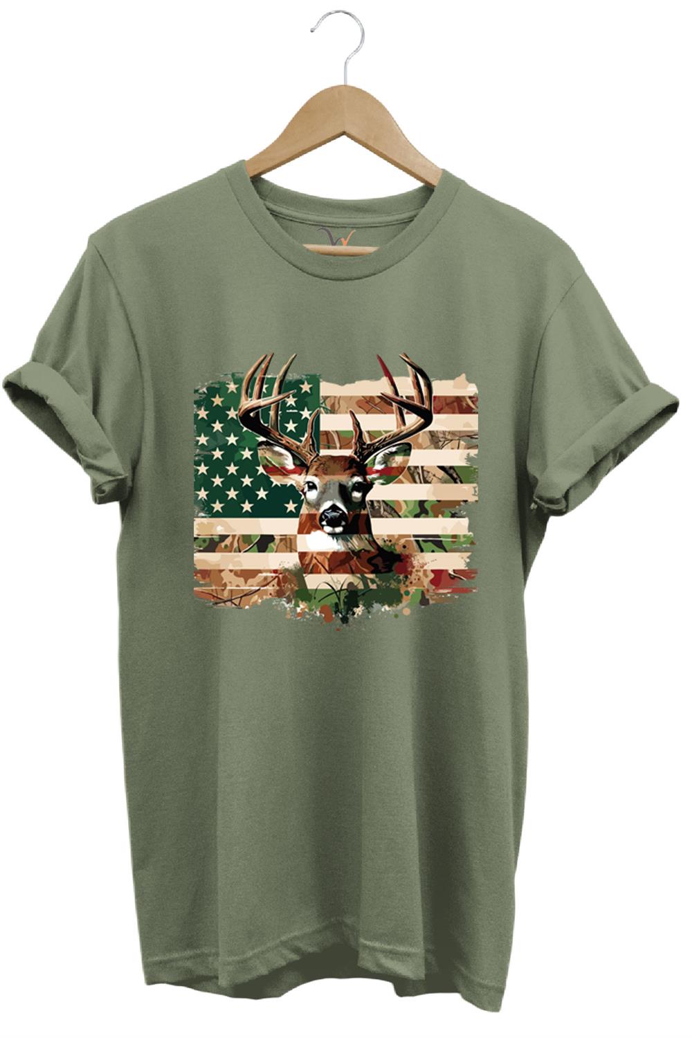 Hunting Avcılık Kamuflaj Geyik Avı Poster Baskılı %100 Pamuk Regular Fit Bisiklet Yaka T-Shirt - Haki