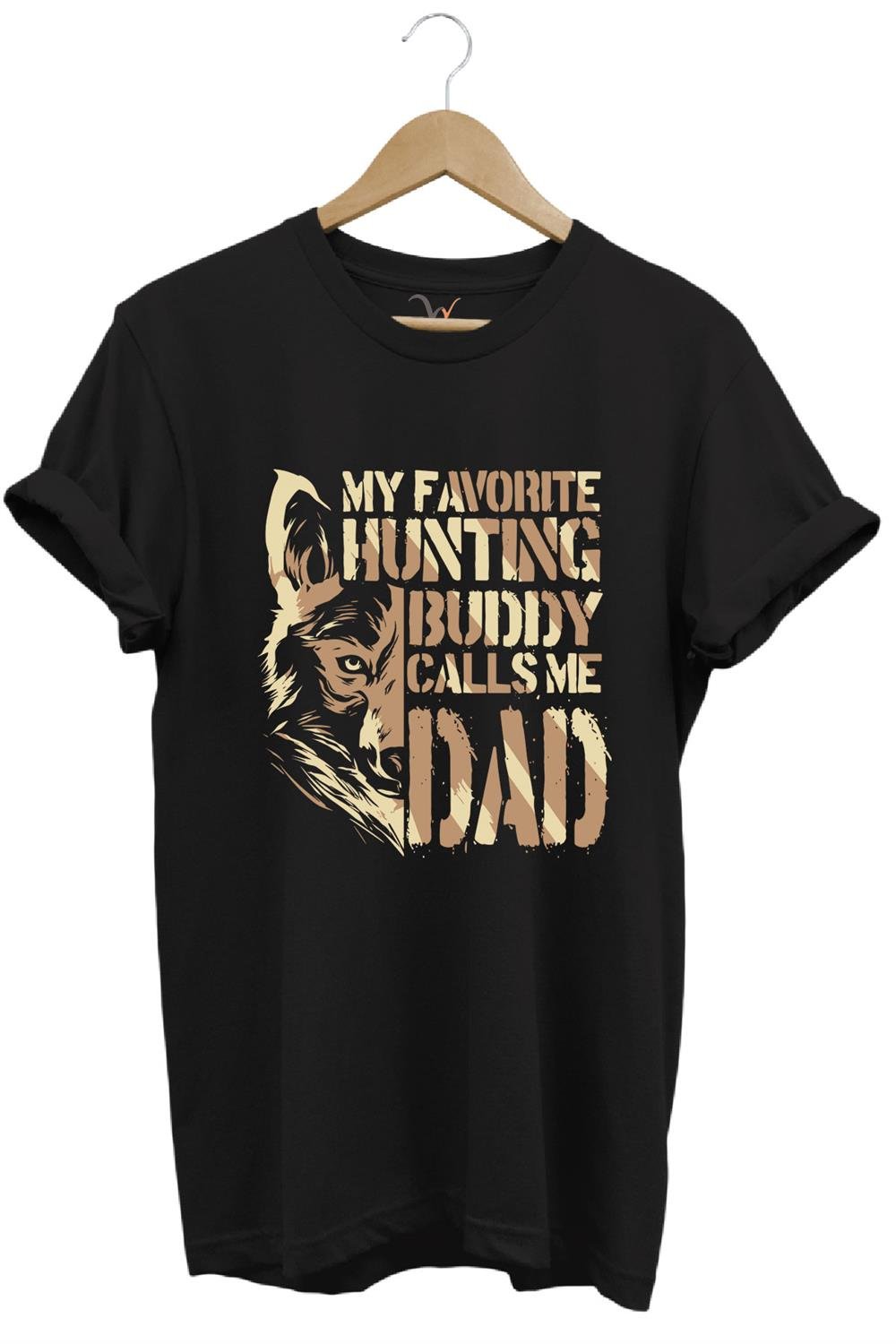 Hunting Avcılık Kurt Poster Baskılı %100 Pamuk Regular Fit Bisiklet Yaka T-Shirt - Siyah