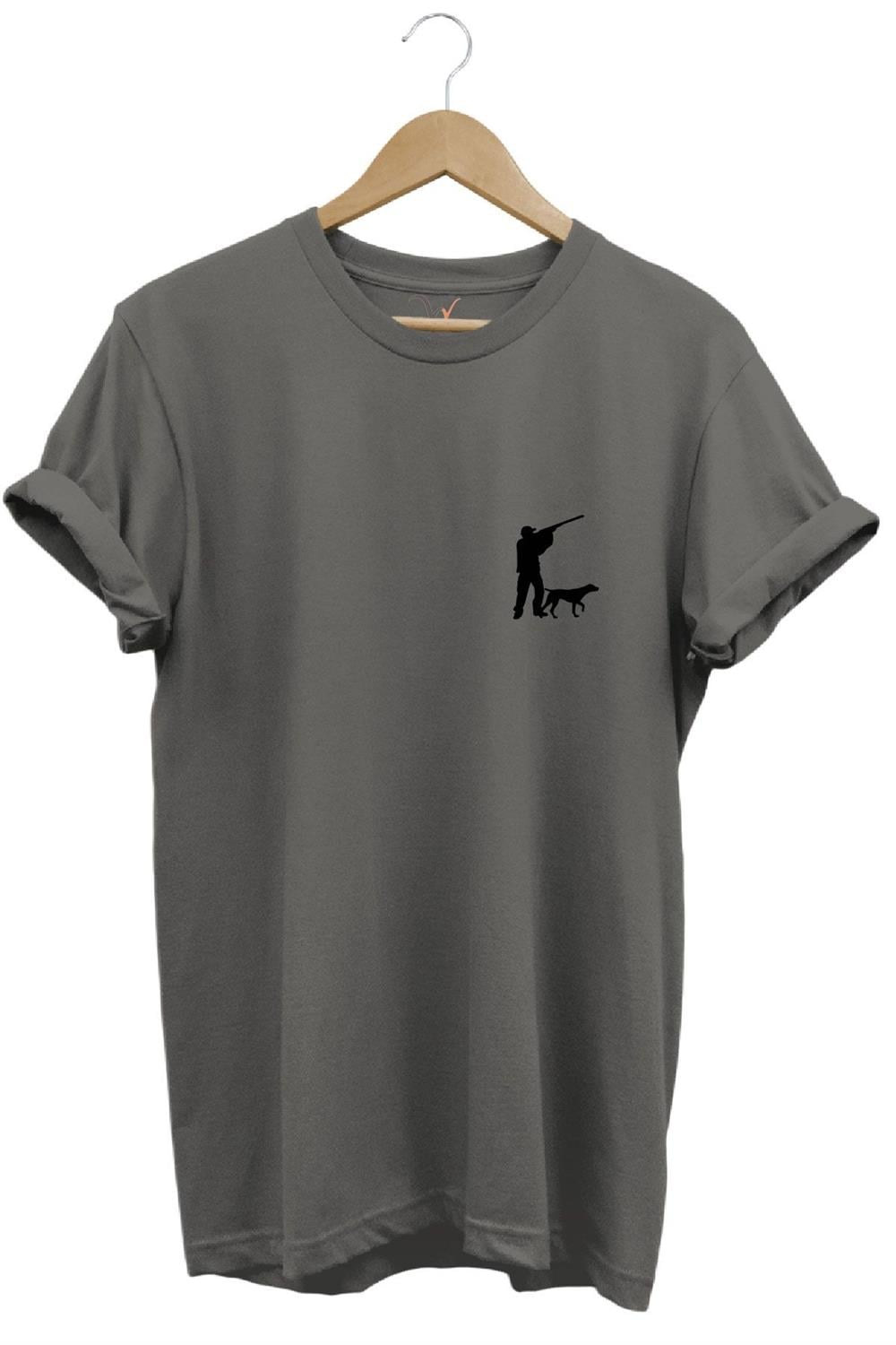 Hunting Avcılık Minimal Av Köpeği Ve Avcı Baskılı %100 Pamuk Regular Fit Unisex T-Shirt - Antrasit