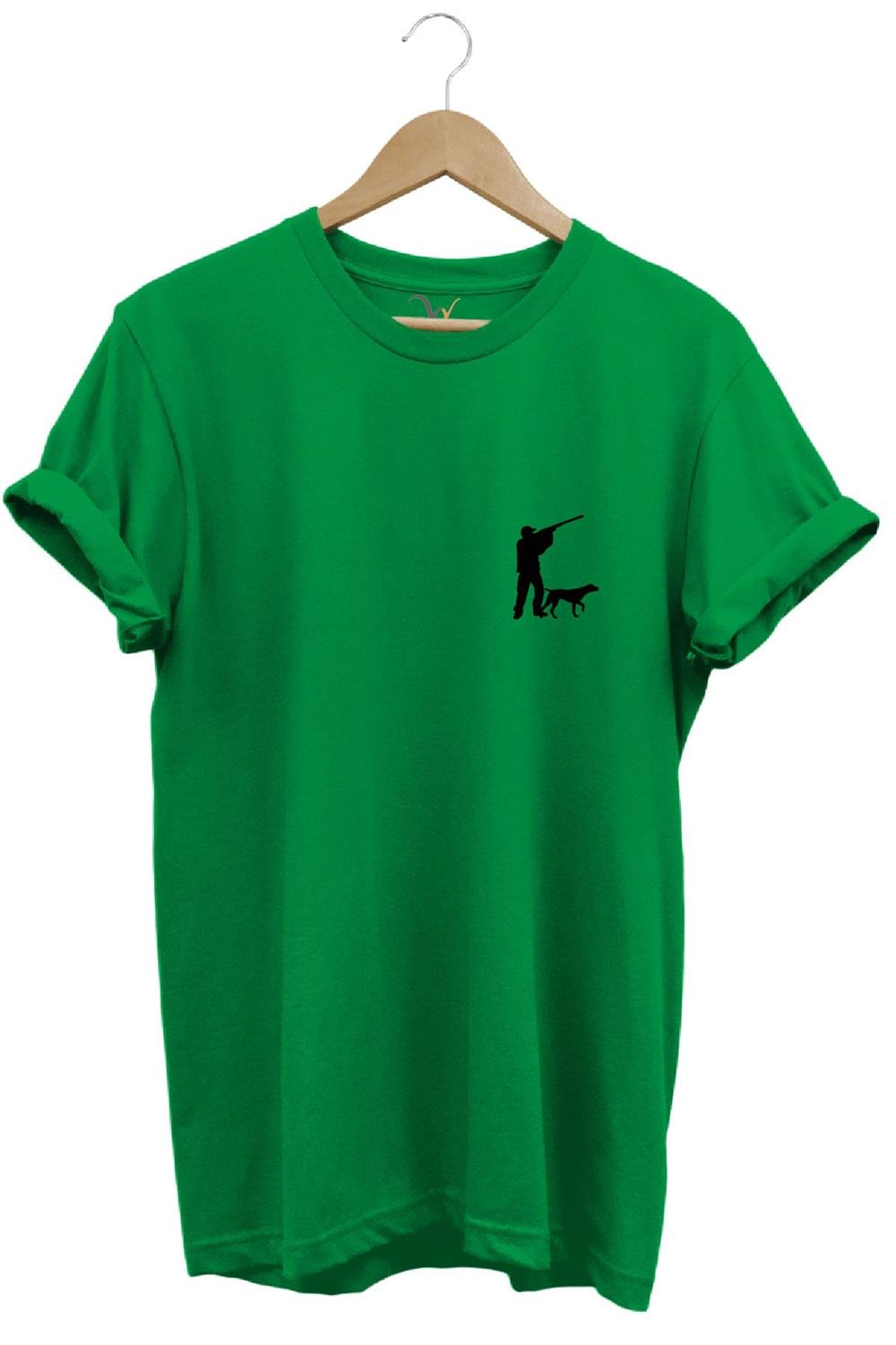 Hunting Avcılık Minimal Av Köpeği Ve Avcı Baskılı %100 Pamuk Regular Fit Unisex T-Shirt - Yeşil