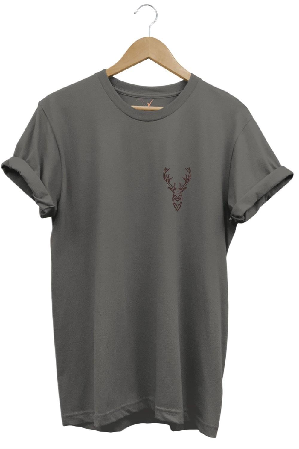 Hunting Avcılık Minimal Geyik Avı Baskılı %100 Pamuk Regular Fit Unisex T-Shirt - Antrasit