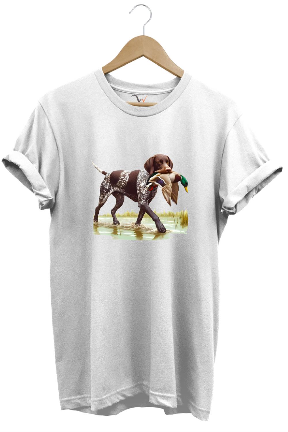 Hunting Avcılık Ördek Avı Baskılı Sazlıkta Avlanan Köpek %100 Pamuk Regular Fit T-Shirt - Beyaz