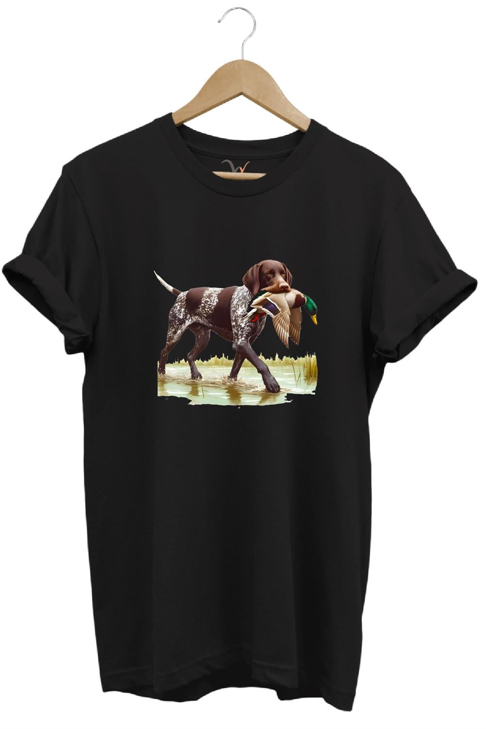 Hunting Avcılık Ördek Avı Baskılı Sazlıkta Avlanan Köpek %100 Pamuk Regular Fit T-Shirt - Siyah
