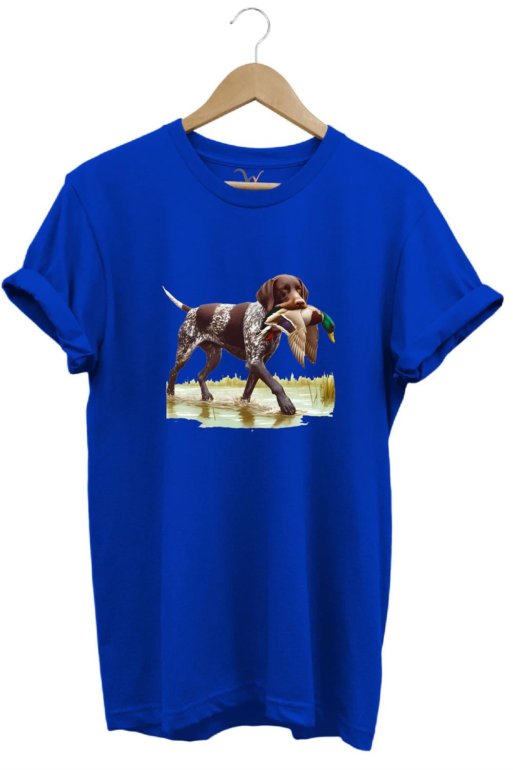 Hunting Avcılık Ördek Avı Baskılı Sazlıkta Avlanan Köpek %100 Pamuk Regular Fit T-Shirt - Mavi