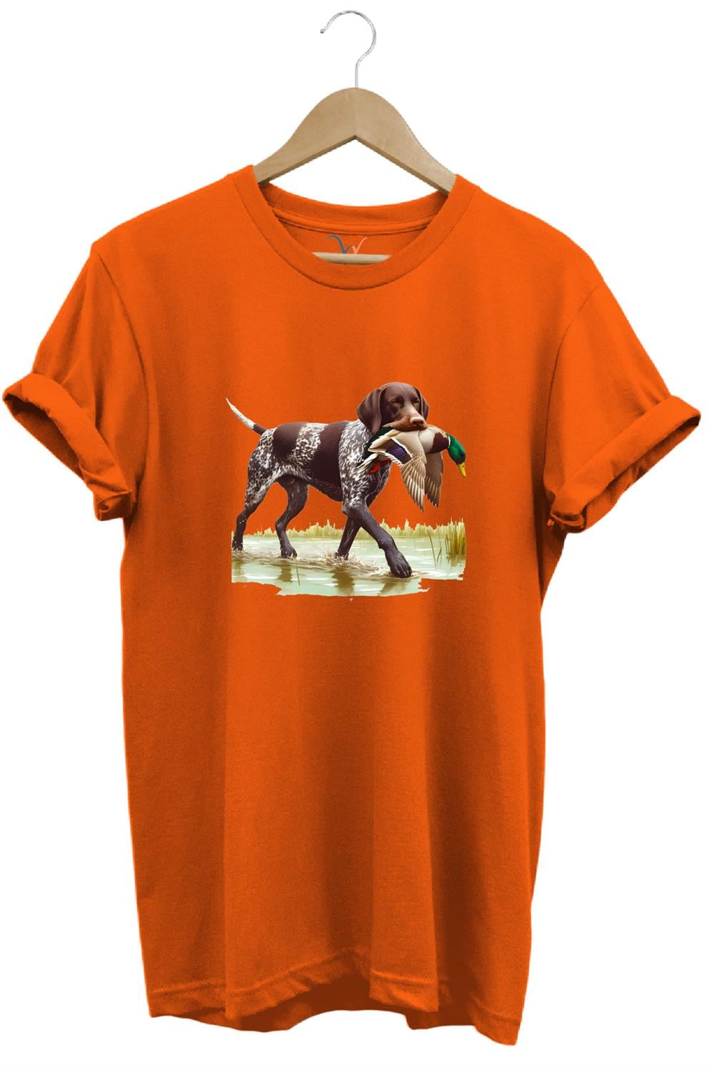 Hunting Avcılık Ördek Avı Baskılı Sazlıkta Avlanan Köpek %100 Pamuk Regular Fit T-Shirt - Turuncu