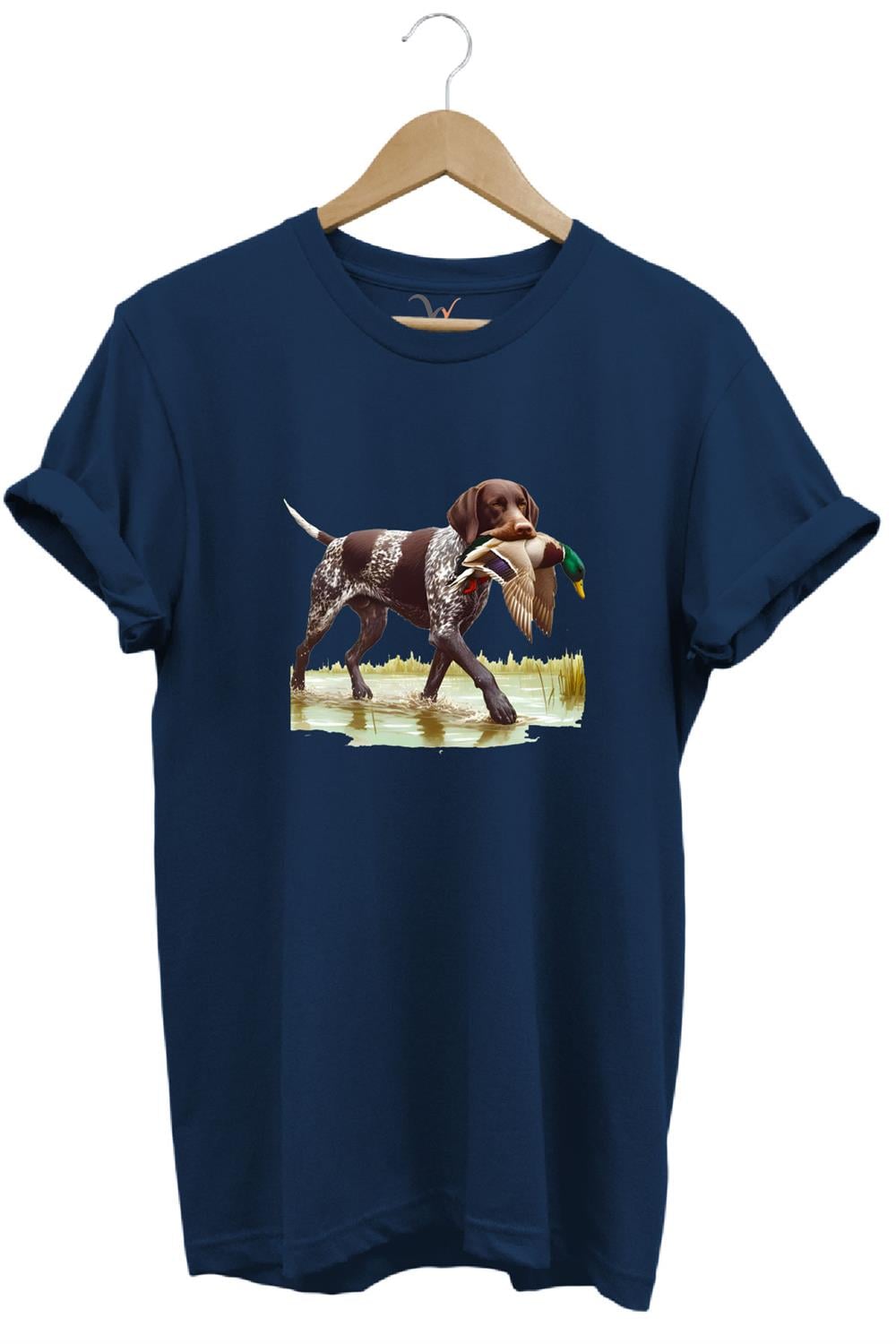 Hunting Avcılık Ördek Avı Baskılı Sazlıkta Avlanan Köpek %100 Pamuk Regular Fit T-Shirt - Lacivert