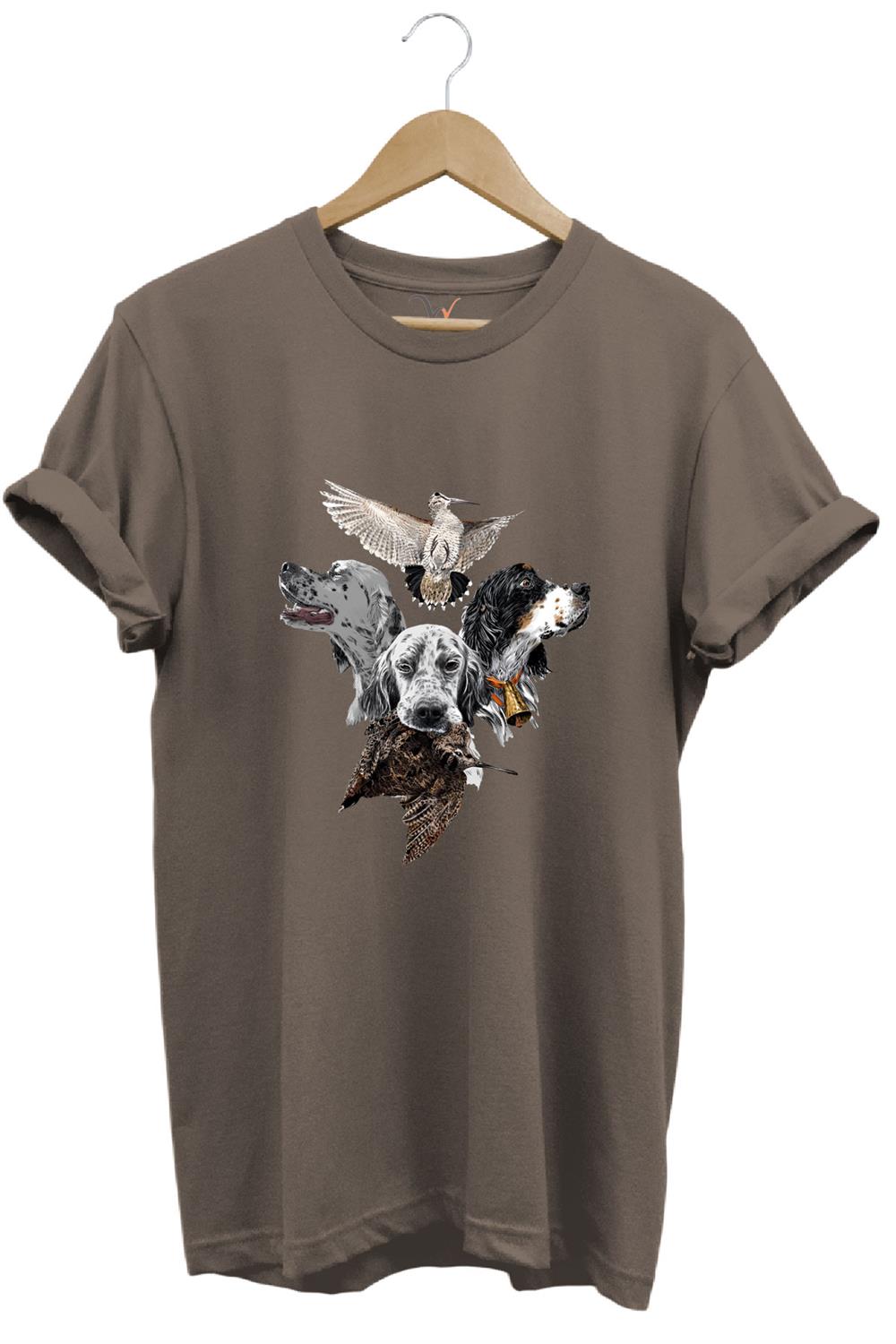 Hunting Avcılık Pointer Çulluk Setter Baskılı %100 Pamuk Regular Fit Unisex T-Shirt - Kahve