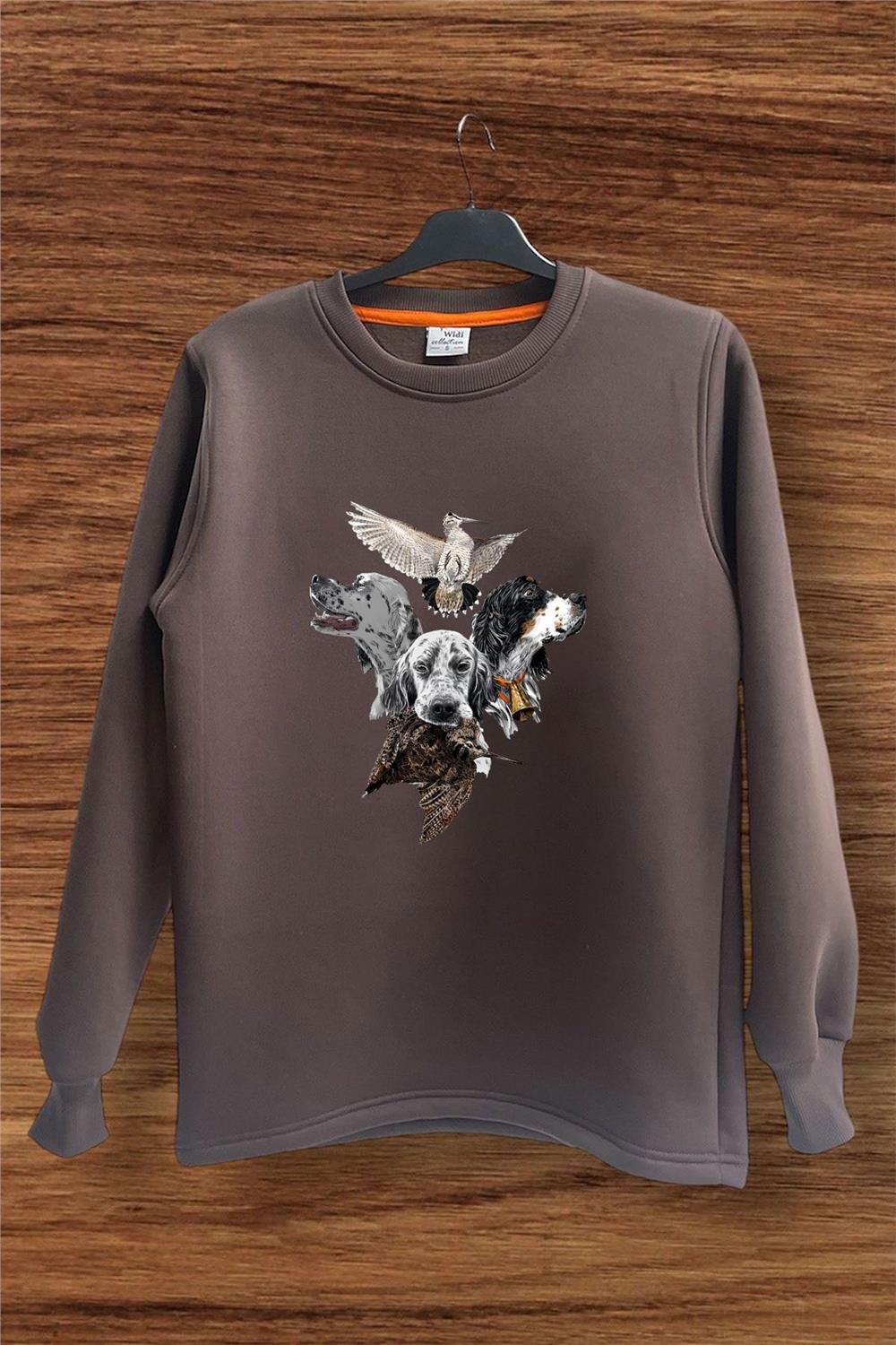 Hunting Avcılık Pointer Çulluk Setter Baskılı Regular Fit %100 Pamuk Bisiklet Yaka Sweatshirt - Kahverengi