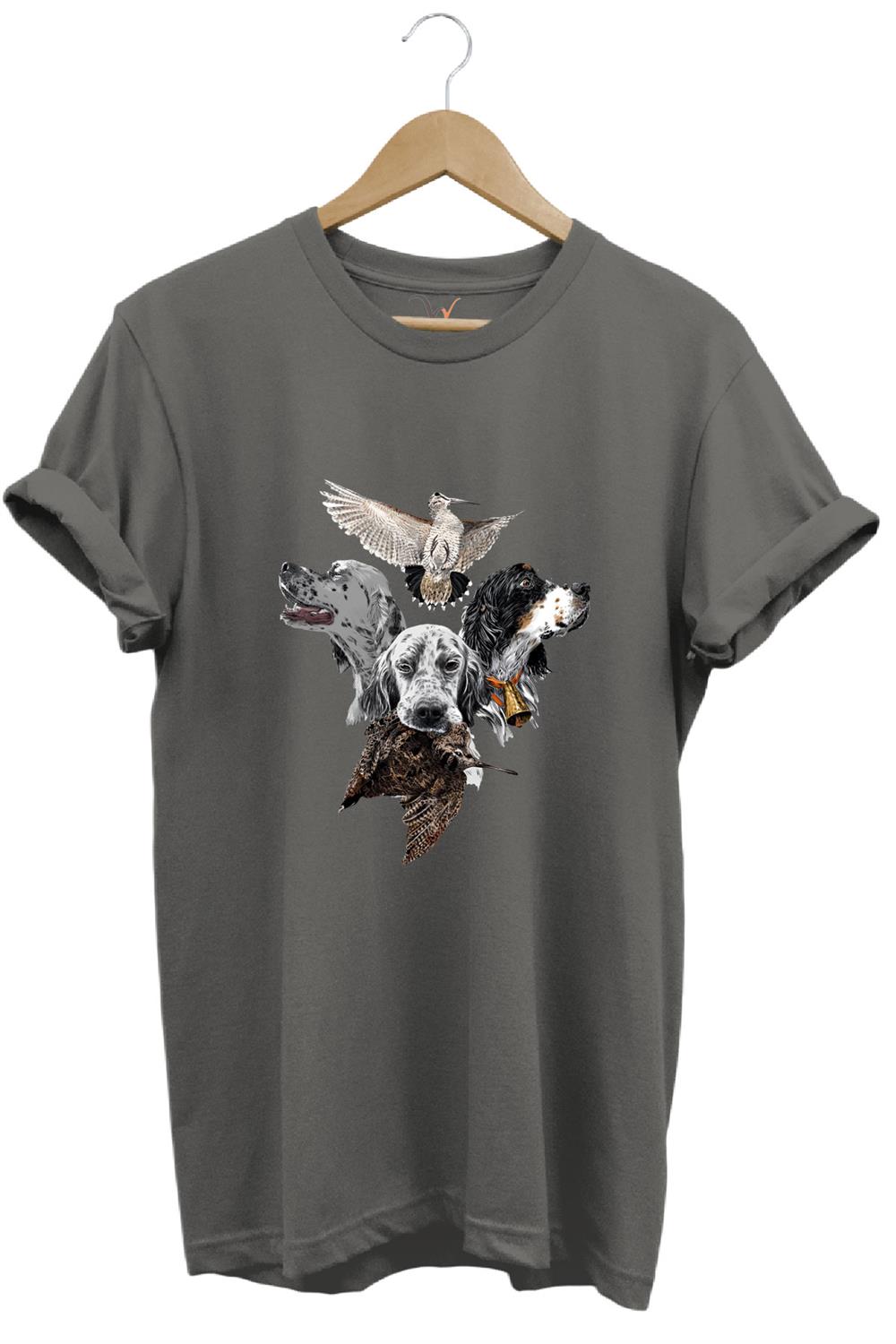 Hunting Avcılık Pointer Çulluk Setter Baskılı %100 Pamuk Regular Fit Unisex T-Shirt - Antrasit