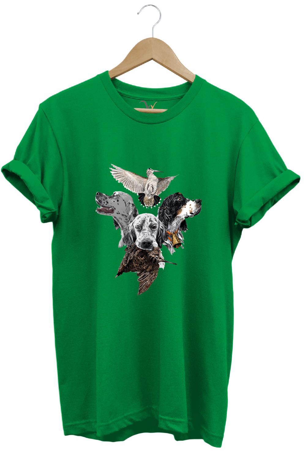 Hunting Avcılık Pointer Çulluk Setter Baskılı %100 Pamuk Regular Fit Unisex T-Shirt - Yeşil