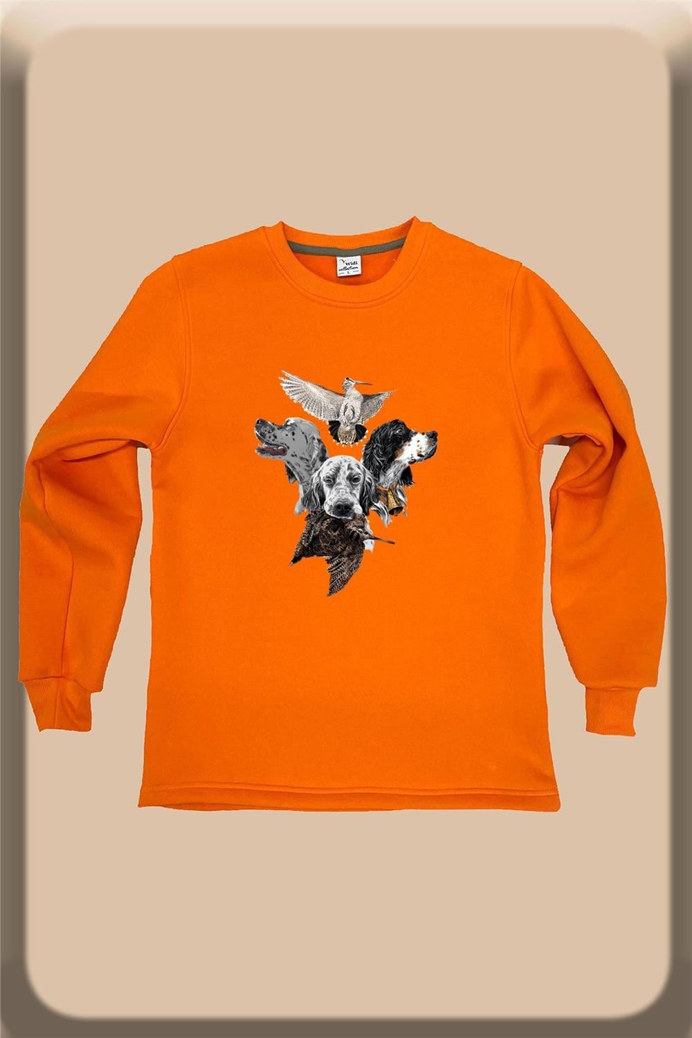 Hunting Avcılık Pointer Çulluk Setter Baskılı Regular Fit %100 Pamuk Bisiklet Yaka Sweatshirt - Turuncu