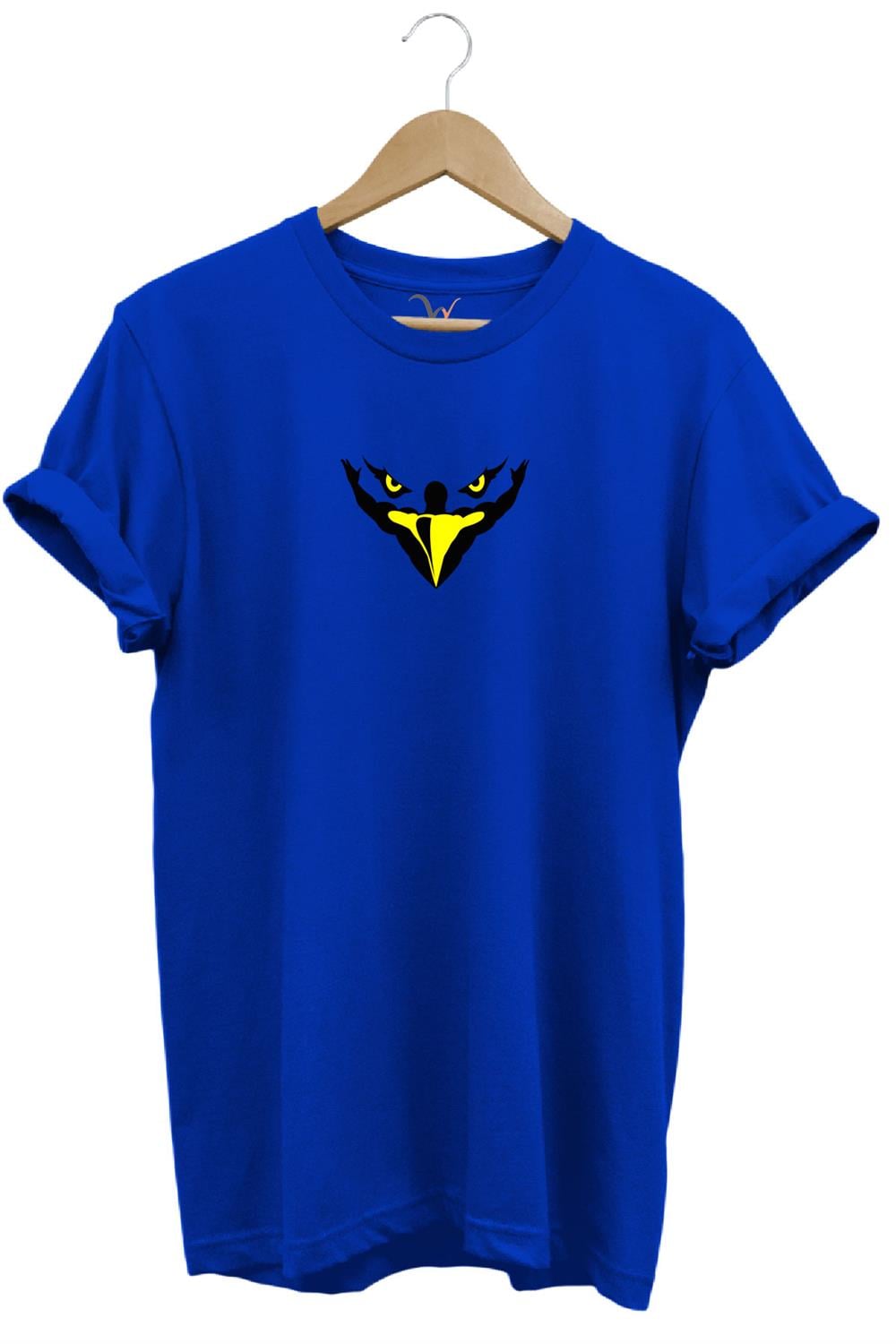 Kartal Kafa Göz Baskılı %100 Pamuk Regular Fit Bisiklet Yaka T-Shirt - Mavi