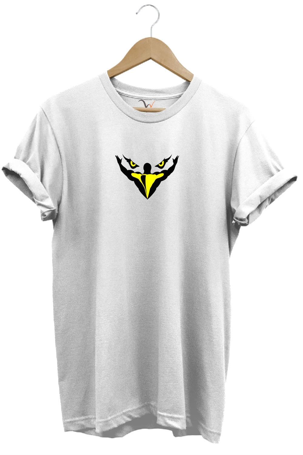 Kartal Kafa Göz Baskılı %100 Pamuk Regular Fit Bisiklet Yaka T-Shirt - Beyaz