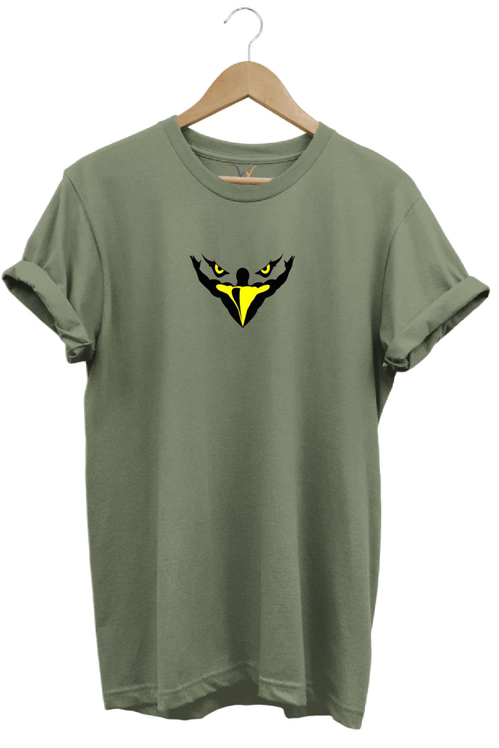 Kartal Kafa Göz Baskılı %100 Pamuk Regular Fit Bisiklet Yaka T-Shirt - Haki