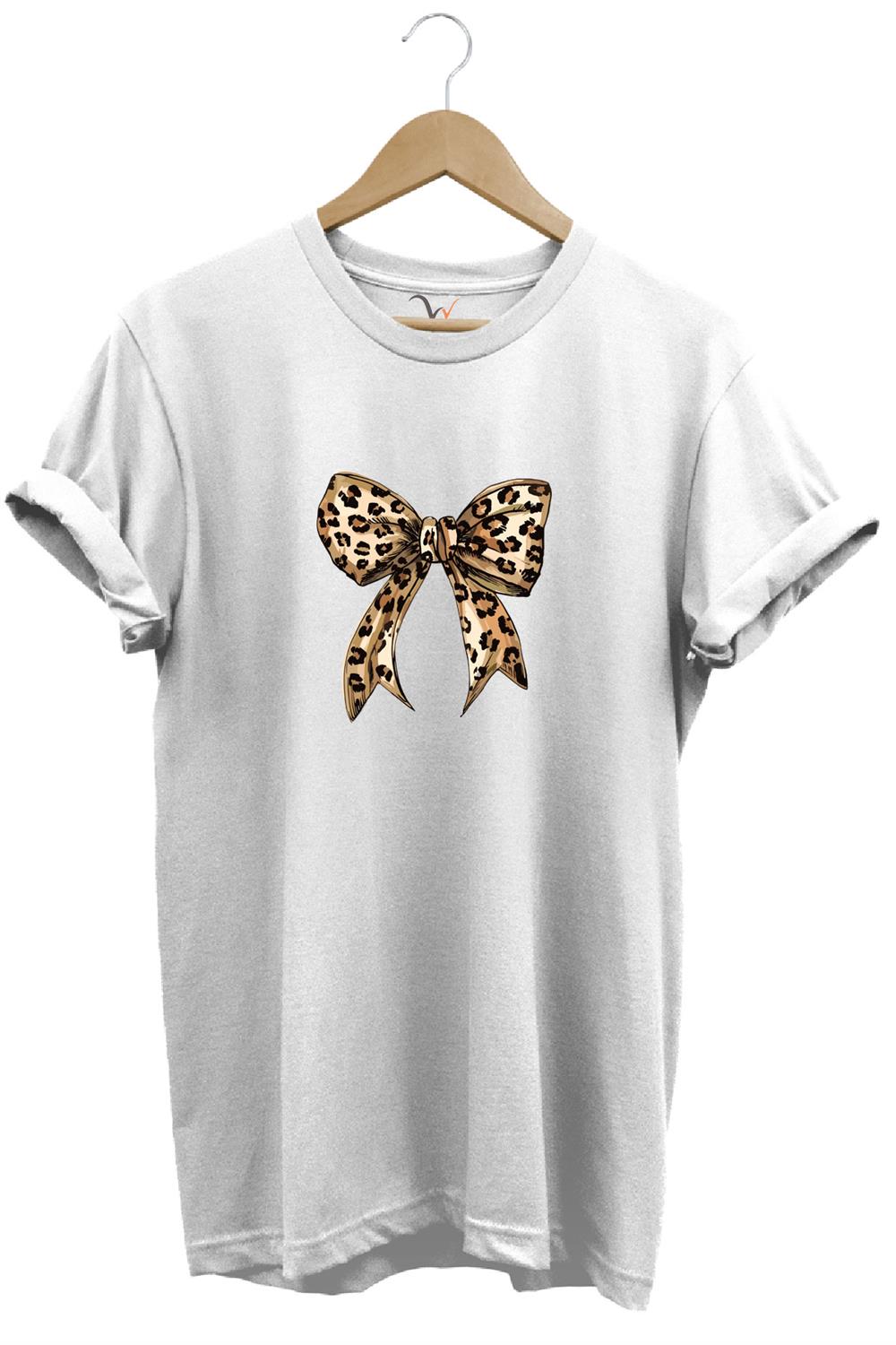 Leopar Desenli Toka Kurdele Baskılı %100 Pamuk Regular Fit Bisiklet Yaka T-Shirt - Beyaz
