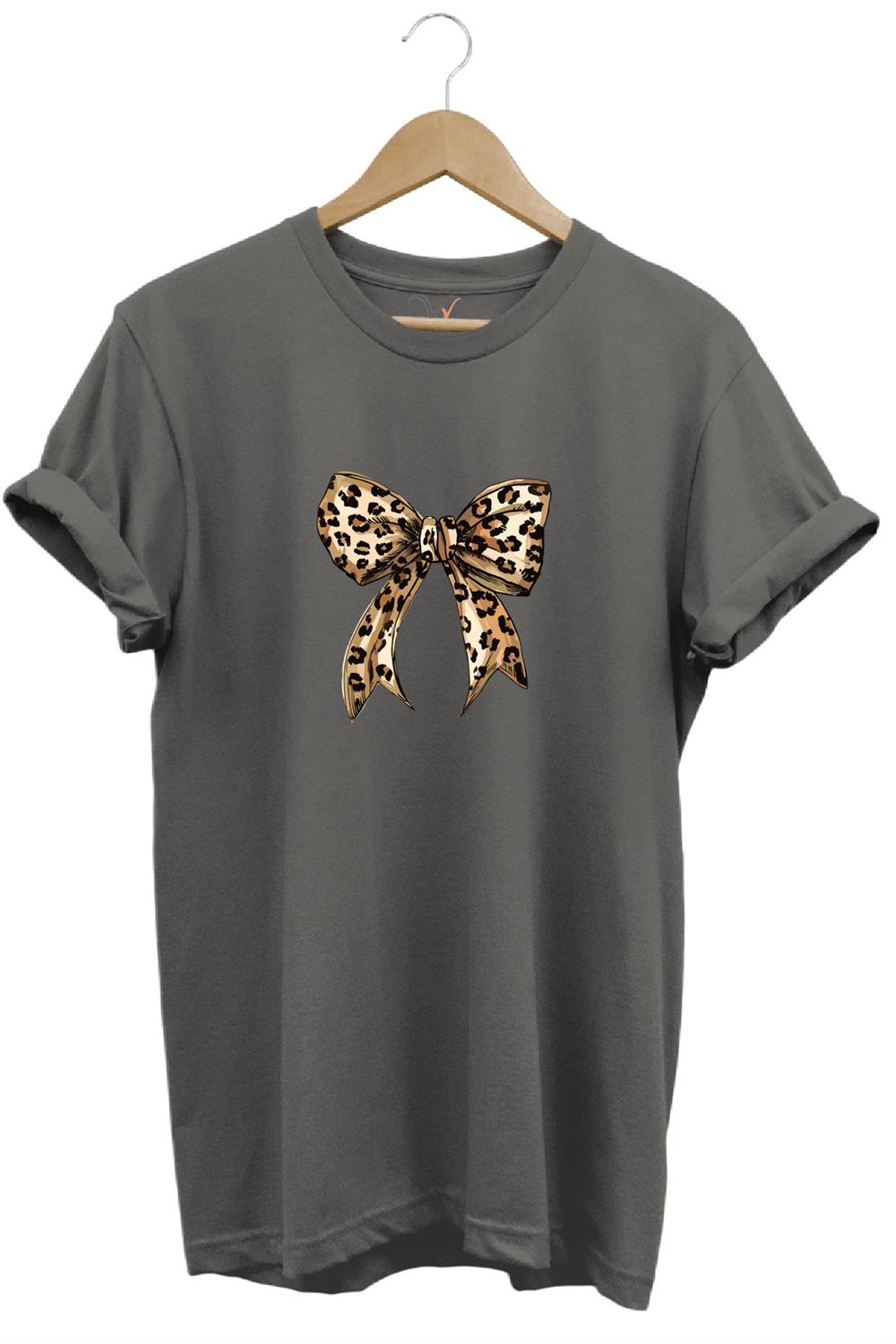 Leopar Desenli Toka Kurdele Baskılı %100 Pamuk Regular Fit Bisiklet Yaka T-Shirt - Antrasit