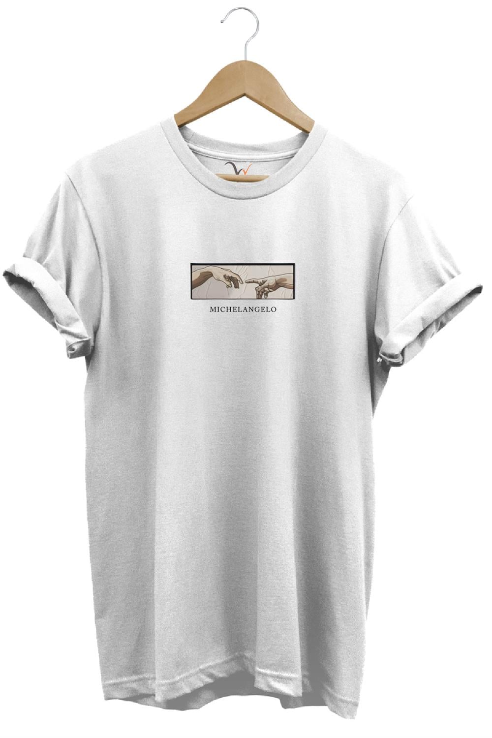 Michelangelo David Baskılı Minimal Regular Fit %100 Pamuk T-Shirt - Beyaz