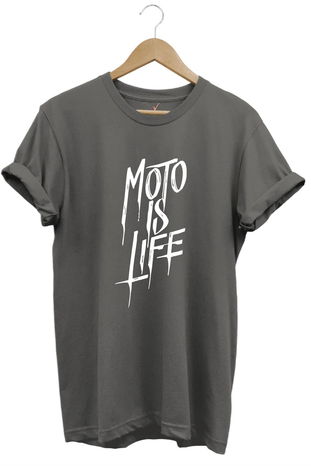 Moto Is Life Baskılı T-Shirt - Antrasit