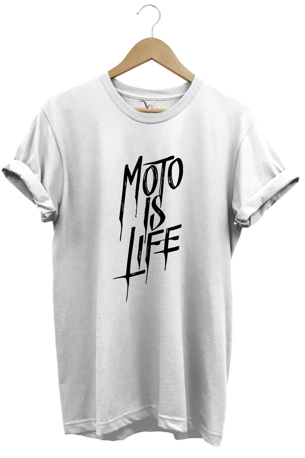 Moto Is Life Baskılı T-Shirt - Beyaz