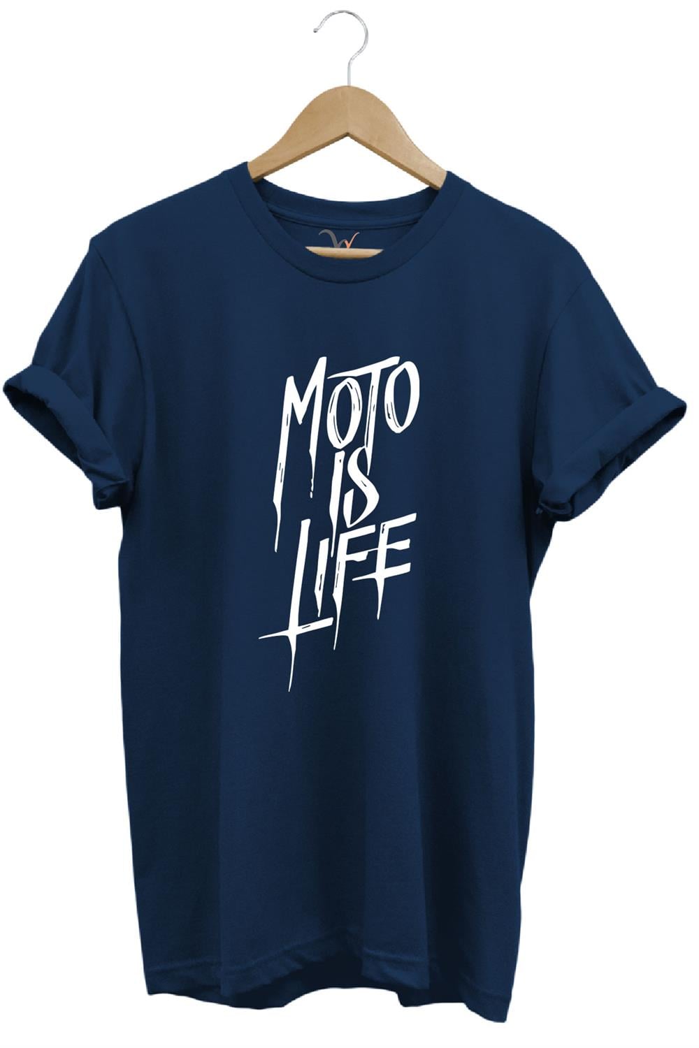 Moto Is Life Baskılı T-Shirt - Lacivert