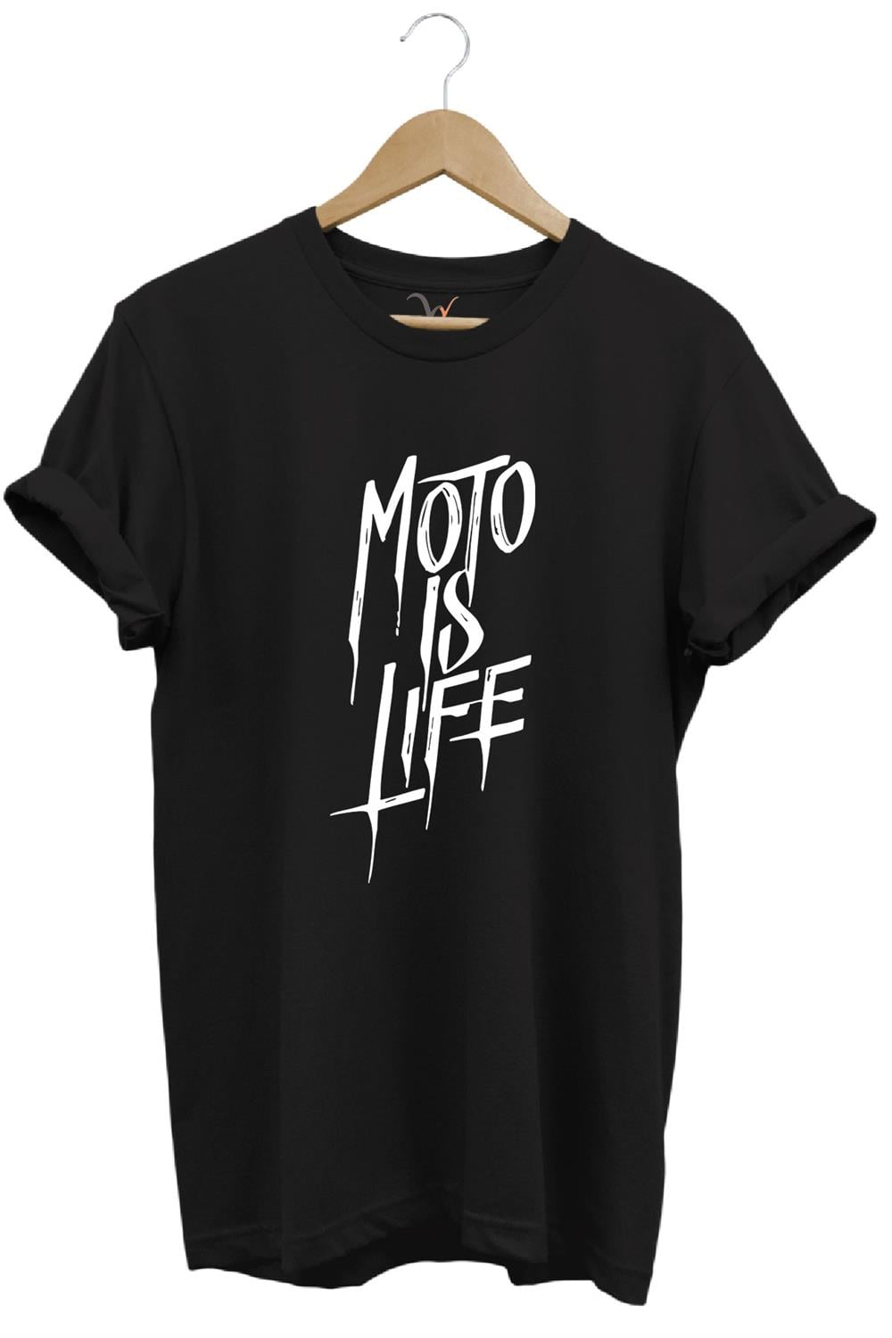 Moto Is Life Baskılı T-Shirt - Siyah