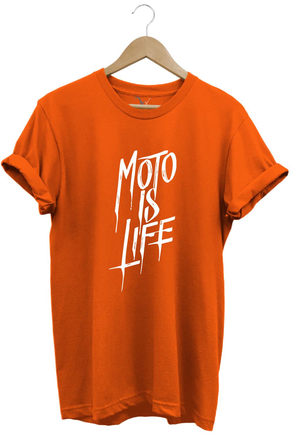 Moto Is Life Baskılı T-Shirt - Turuncu