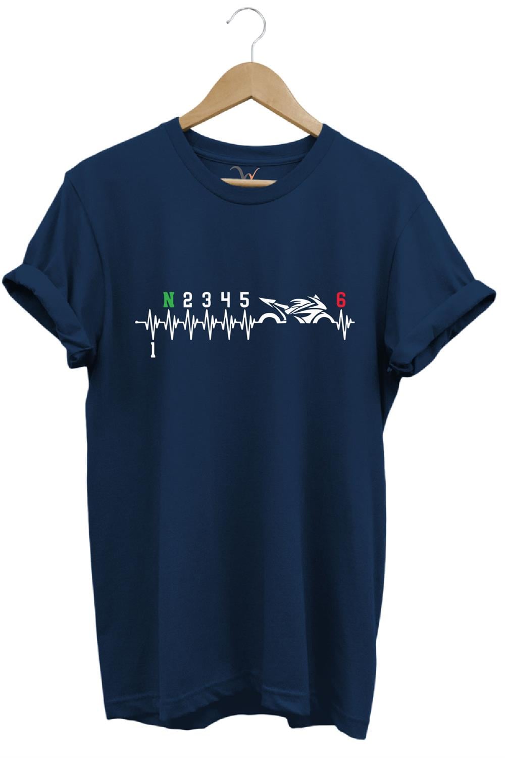 Motorcu Motorsiklet Kalp Ritmi Baskılı 1N23456 Regular Fit %100 Pamuk T-Shirt - Lacivert