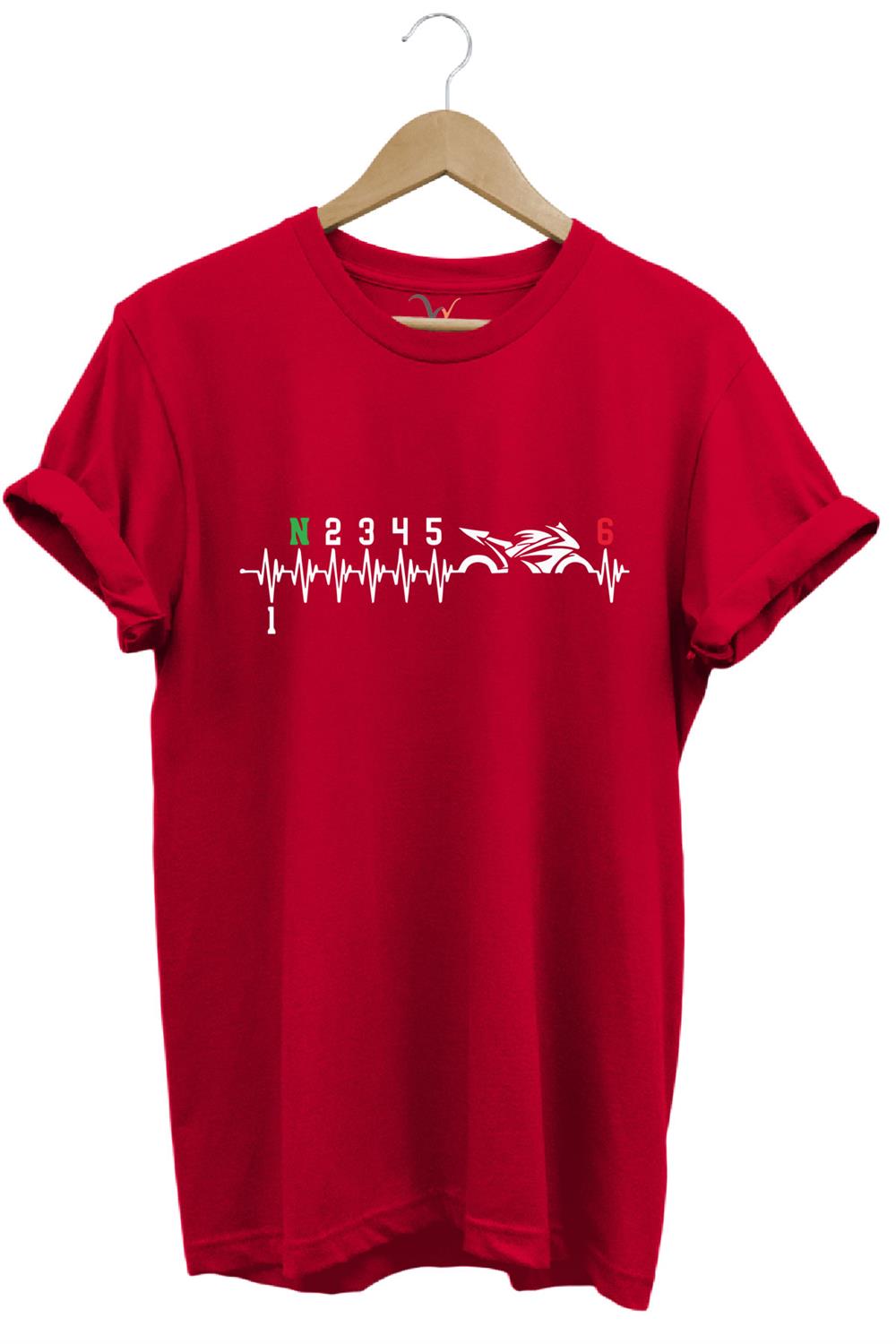 Motorcu Motorsiklet Kalp Ritmi Baskılı 1N23456 Regular Fit %100 Pamuk T-Shirt - Kırmızı